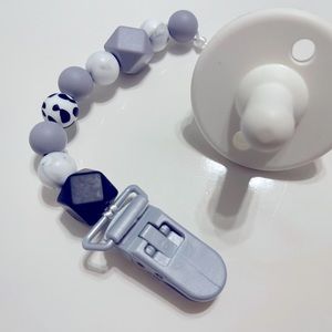 Grey beaded silicone beaded paci clip